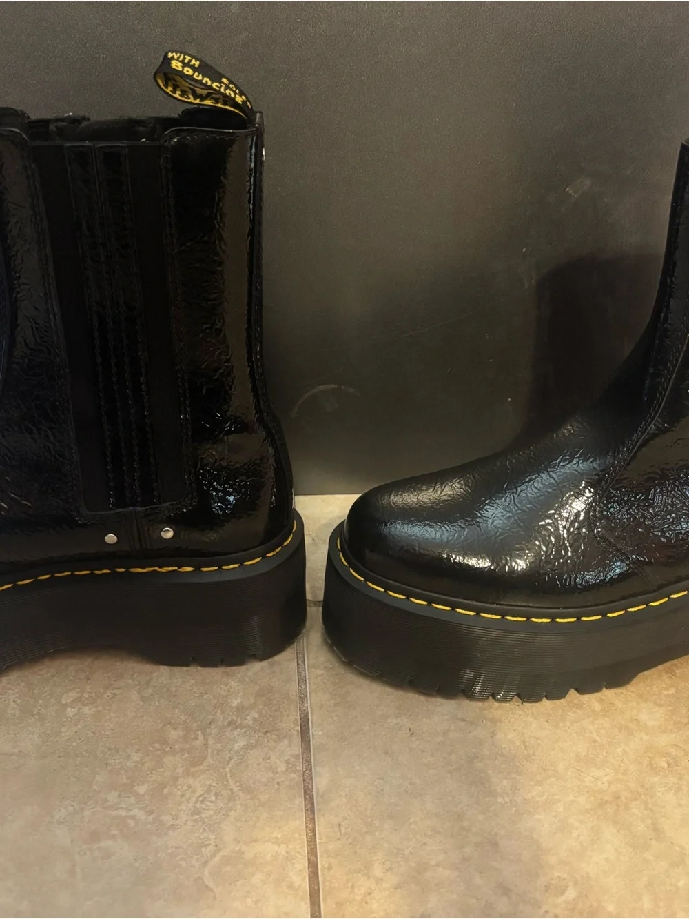 Dr. Martens Black Patent Platform 2976 Distressed Boots